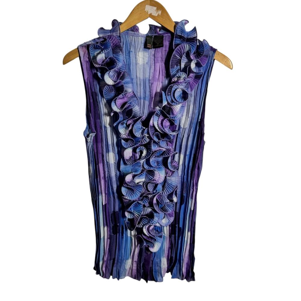 Serenade New York‎ Top Women XL Purple Crinkle Ruffle Sleeveless 90s Y2K Party
